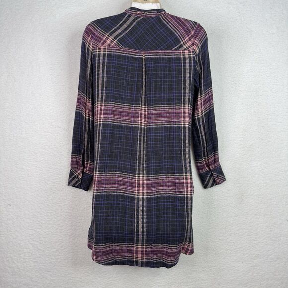 Cloth & Stone Anthropologie Plaid Tunic Shirt Dress High‎ Low Hem Grunge Revival - Picture 8 of 16